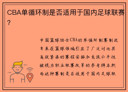 CBA单循环制是否适用于国内足球联赛？